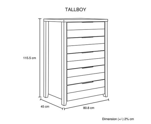 Bedroom 5 Drawers Tallboy Oak