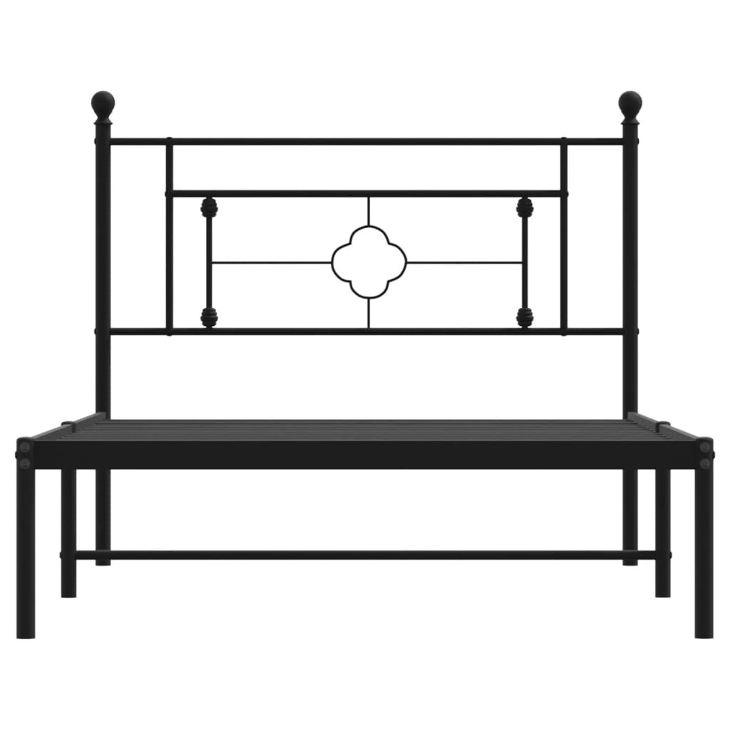 Metal Bed Frame with Headboard Black