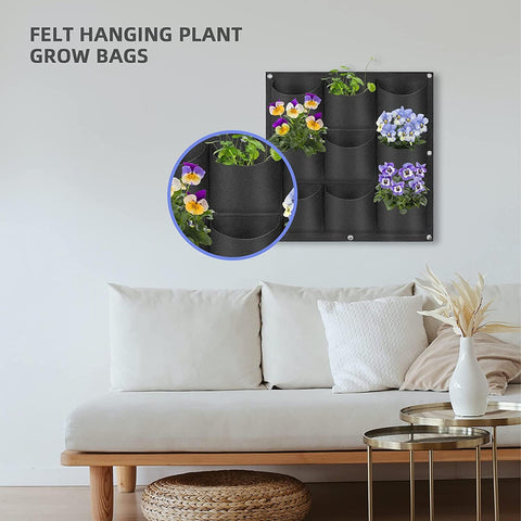 9 Pockets Vertical Wall Hanging Planter (Black)