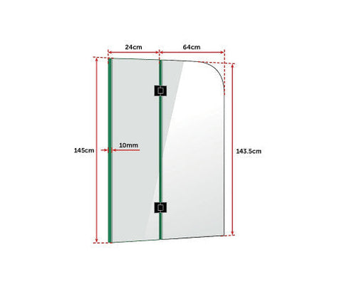 900 X 1450Mm Frameless Bath Panel 10Mm Glass Shower Screen