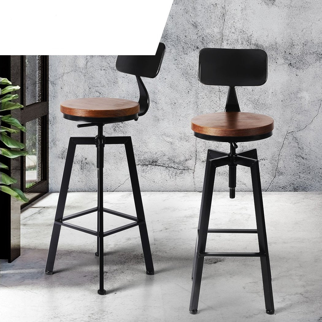 Dining Room Adjustable height Wooden Barstools Swivel Vintage Chair