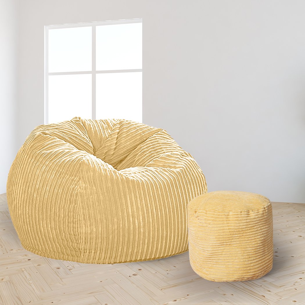 Living Room Bean Bag Chair Cover Home Game Seat Lazy Sofa Cover Large With Foot Stool