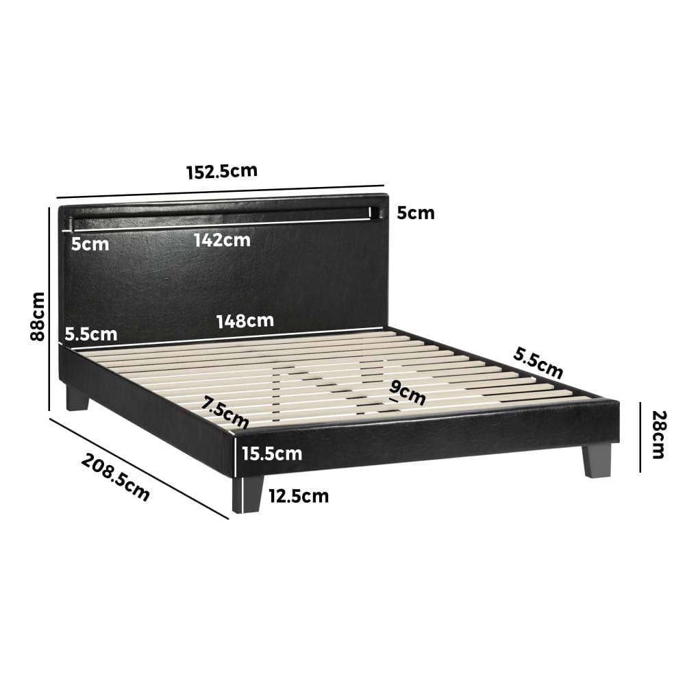 Bed Frame RGB LED Queen Size Mattress Base Platform Wood