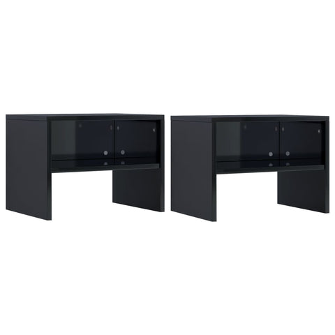 Bedside Cabinets 2 pcs  High Gloss Black Chipboard
