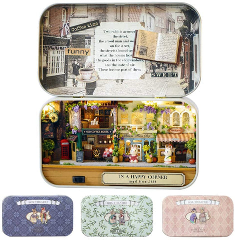 Box Theatre Doll House Furniture Miniature, 1:24 Dollhouse Kit For Kids (Happy Corner