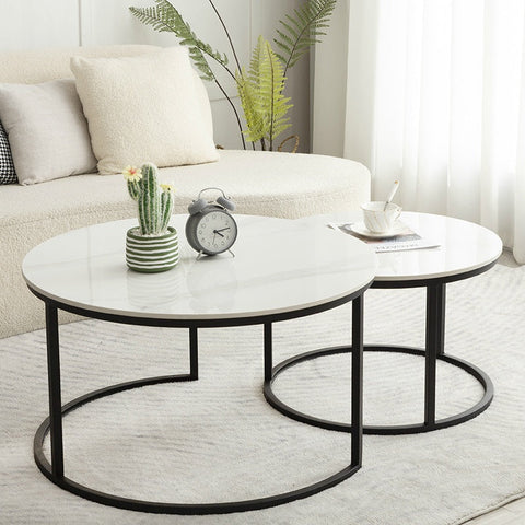 Caitliny Nesting Coffee Table Set Matte Black Frame/Glossy Ceramic Top/Steel Legs