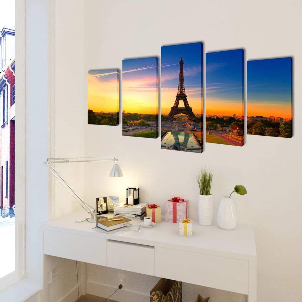 vidaxl20- Canvas Wall Print Set Eiffel Tower 100 x 50 cm