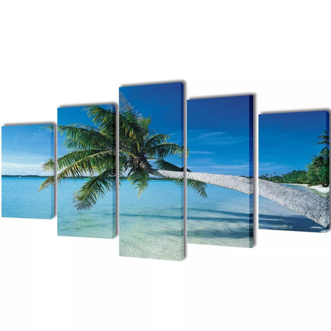 Canvas Wall Print Set Sand Beach with Palm Tree S