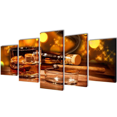vidaxl25- Canvas Wall Print Set Whiskey and Cigar 200 x 100 cm