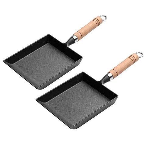 Cast Iron Tamagoyaki Japanese Omelette Egg Frying Skillet Fry Pan Wooden Handle 1pcs/2pcs