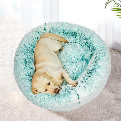 pet products Cat Dog Donut Nest Calming Mat Soft Plush Kennel Teal M