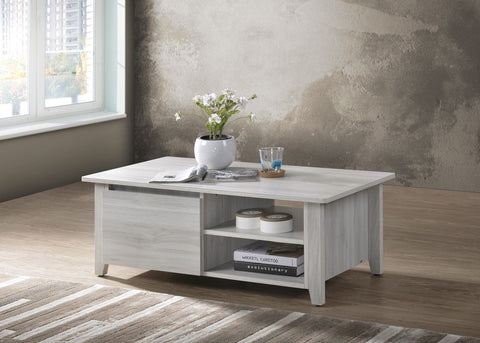 Living Room Coffee Table With Open Drawer In White Oak