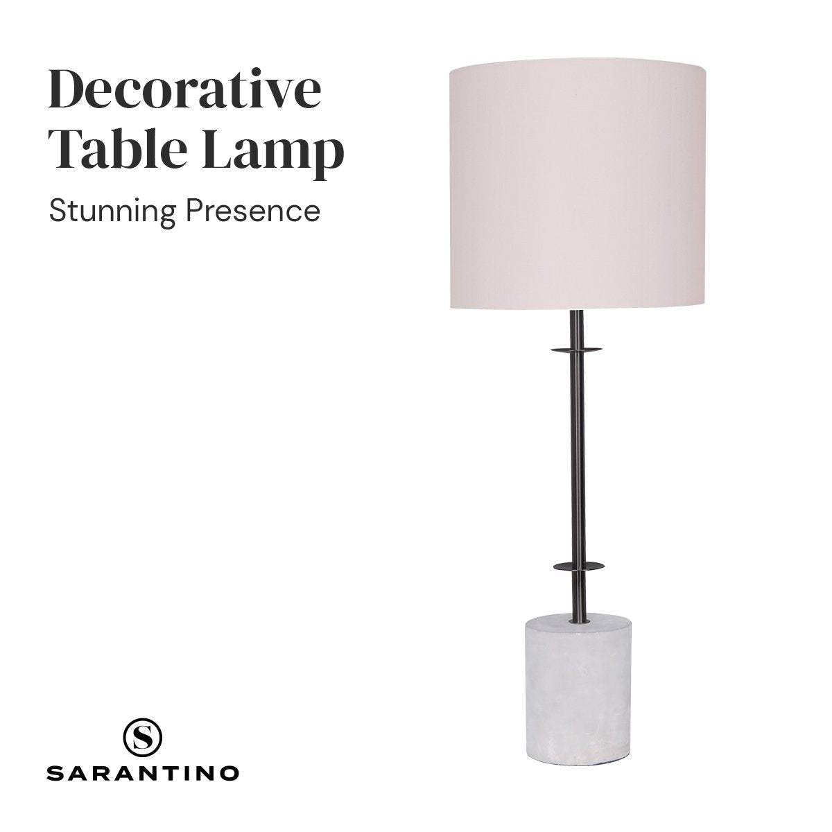 Concrete & Metal Table Lamp with Off-White Linen Shade