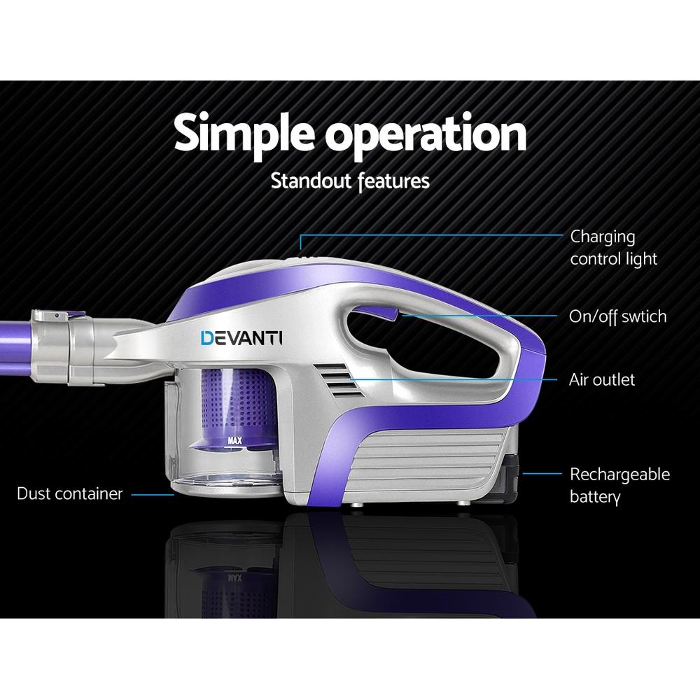 early sale simpledeal Devanti Cordless Stick Vacuum Cleaner - Purple & Grey