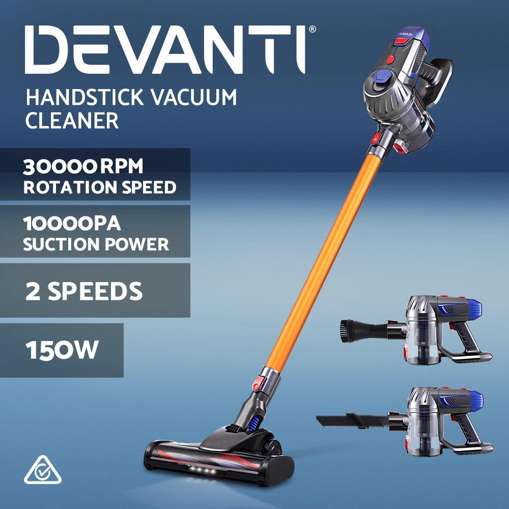 early sale simpledeal Devanti Handheld Vacuum Cleaner Cordless Stick Handstick Car Vac Bagless 2-Speed LED Headlight Gold