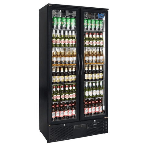 Double Door Commercial 458ltr Upright Wine Bar Fridge Black