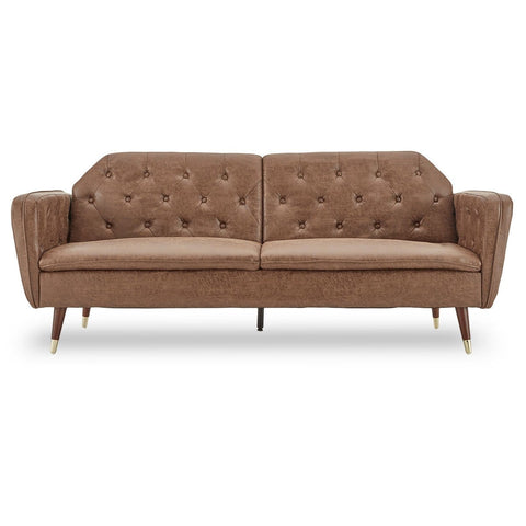 Faux Velvet Tufted Sofa Bed Couch Futon - Brown
