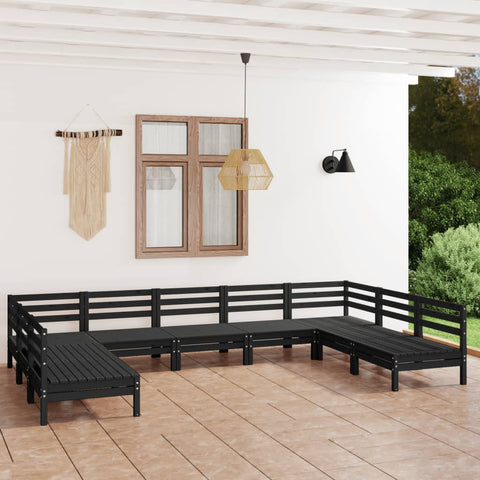 Garden Lounge Set 9 Piece Outdoor Black Solid Pinewood