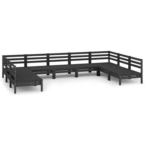 Garden Lounge Set 9 Piece Outdoor Black Solid Pinewood