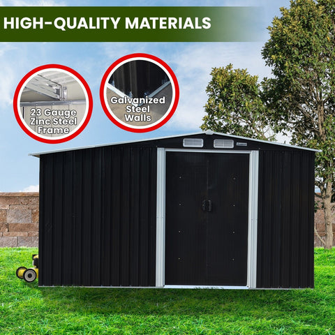 Garden Shed with Semi-Closed Storage 8*8FT - Black