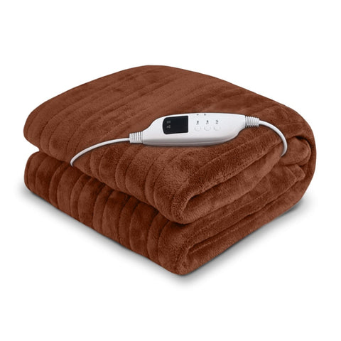 Heated Electric Blanket Throw Rug Coral Warm Fleece Brown