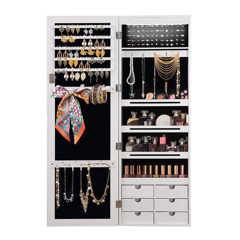 Jewellery Cabinet Full Length Mirror Box Stand White