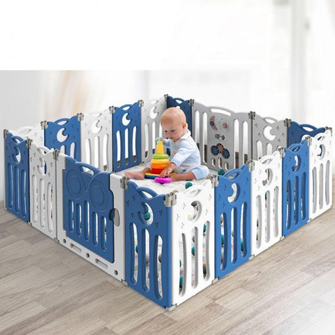 Kids Baby Playpen Foldable Child Safety Gate 18 Panels Blue