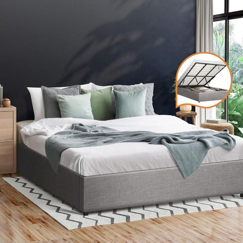 King Bed Frame Mattress Base with Lift Gas Beige