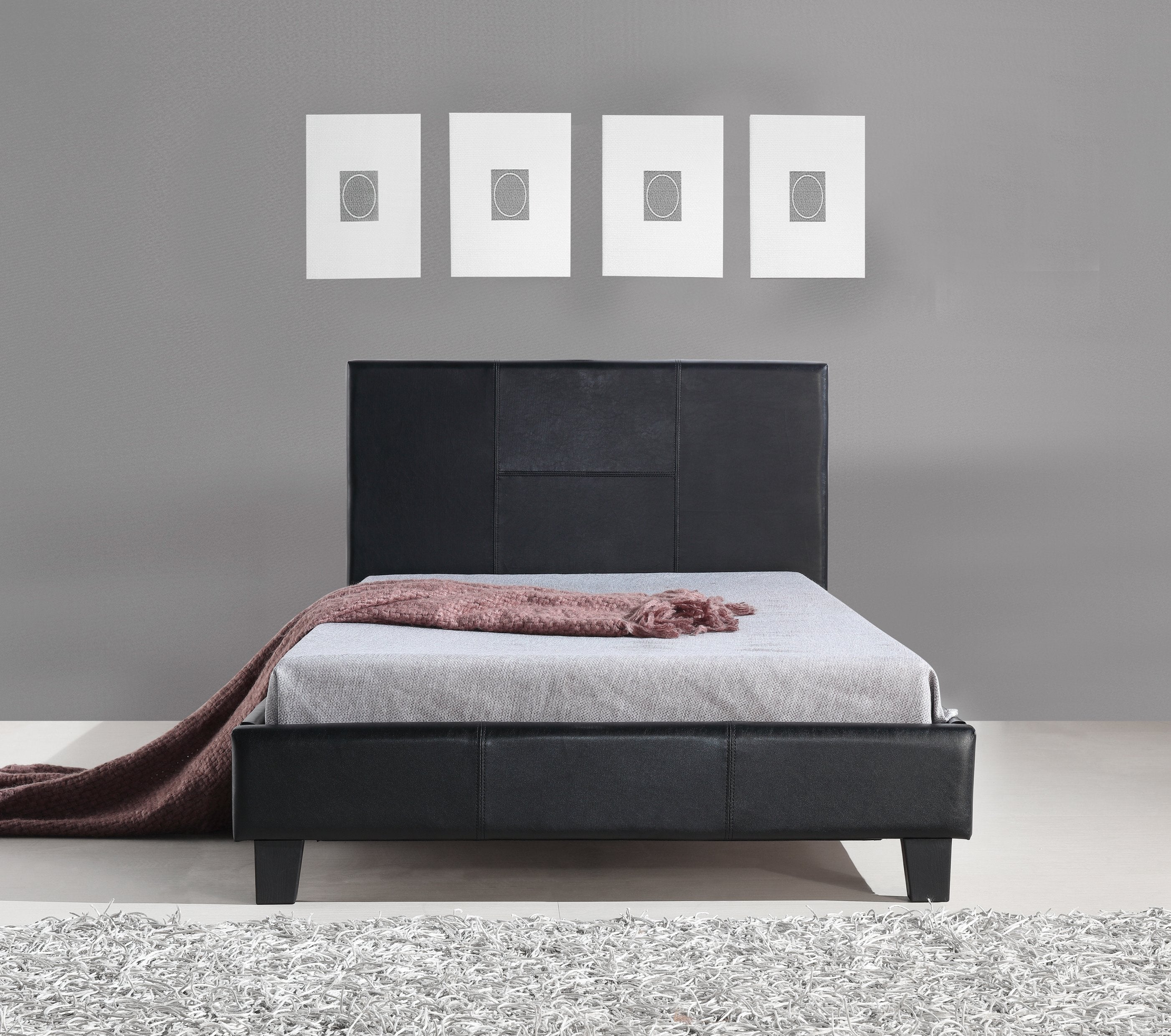 Bedroom King Single PU Leather Bed Frame Black