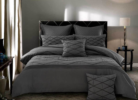 Bedding King Size 3pcs Embroidered Grey Quilt Cover Set