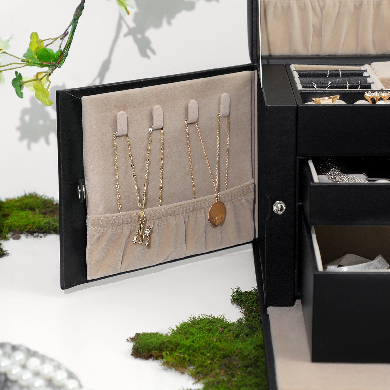 Large Lockable Jewellery Box with 2 Drawers Mirror
