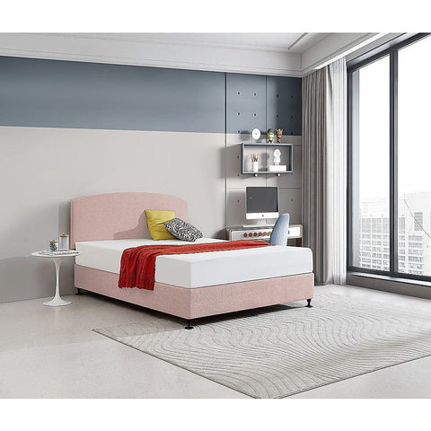 Linen Fabric Queen Bed Curved Headboard Bedhead - Pale Pink