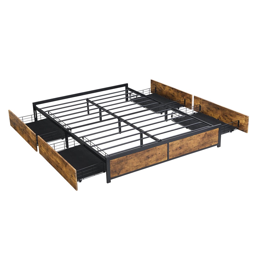 Metal Bed Frame Mattress Base Platform Wooden 4 Drawers Double