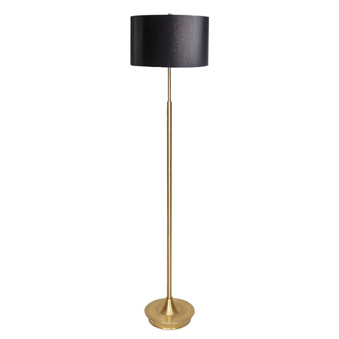 Metal Floor Lamp in Brushed Brass Finish Black Linen Shade