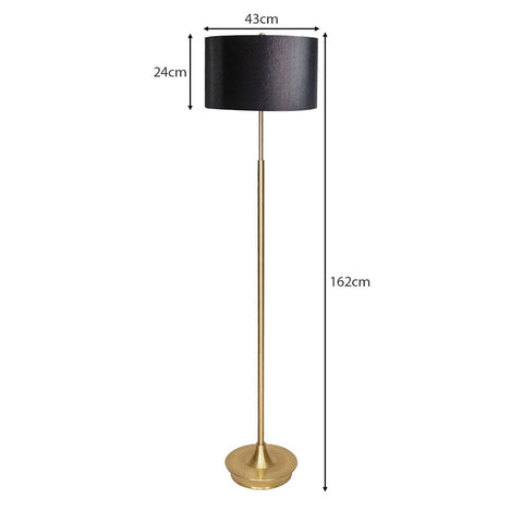 Metal Floor Lamp in Brushed Brass Finish Black Linen Shade