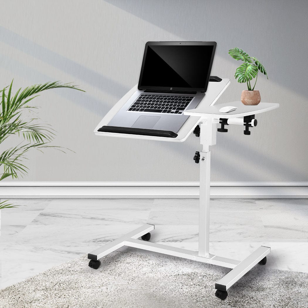 Mobile Laptop Desk Adjustable Computer Table Stand Office Study Bed White