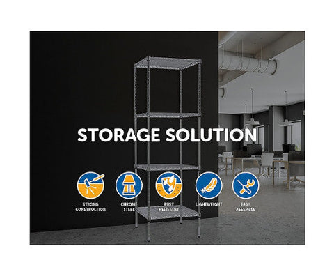Modular Chrome Wire Storage Shelf 450 x 450 x 1800 Steel Shelving