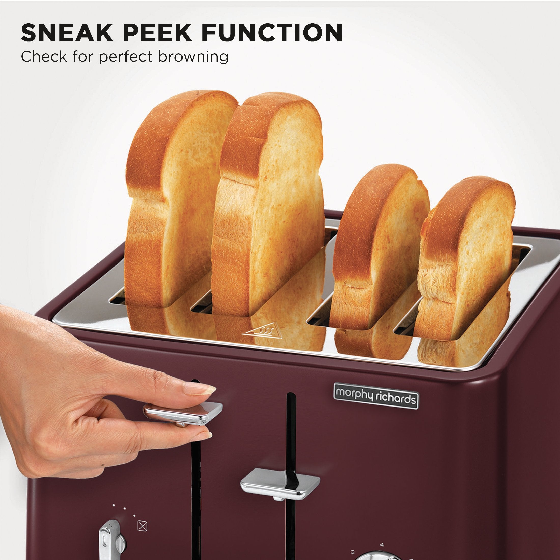 Morphy Richards Aspect 4-Slice Toaster - Maroon with Cork-Effect Trim