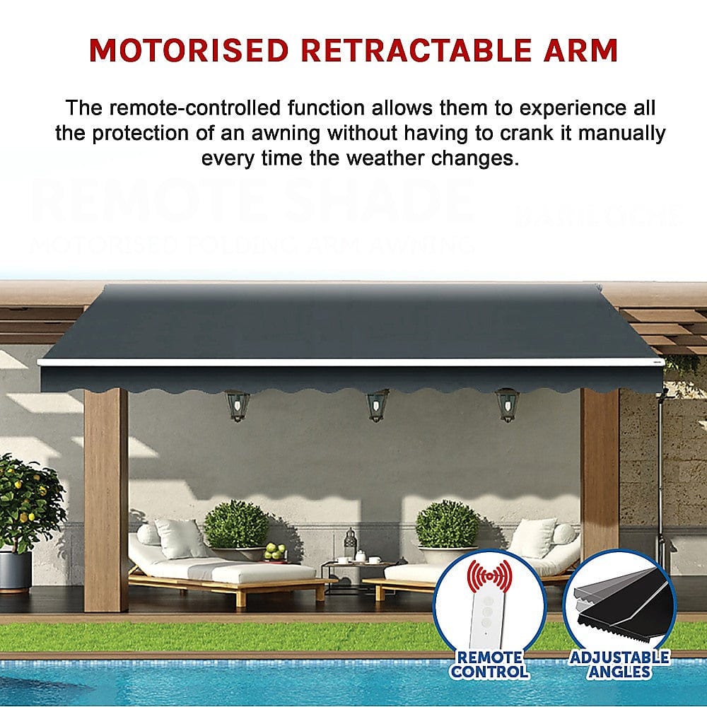 Motorised Outdoor Folding Arm Awning Retractable Sunshade Grey