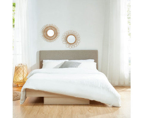 Natural Oak Wood Floating Bed Frame King