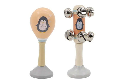 Penguin Wooden Maraca & Bell Stick Set