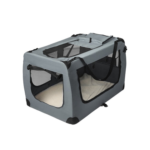 Pet Products Pet Travel Carrier Kennel Folding Soft Sided Dog Crate For Car Cage Large Grey L
