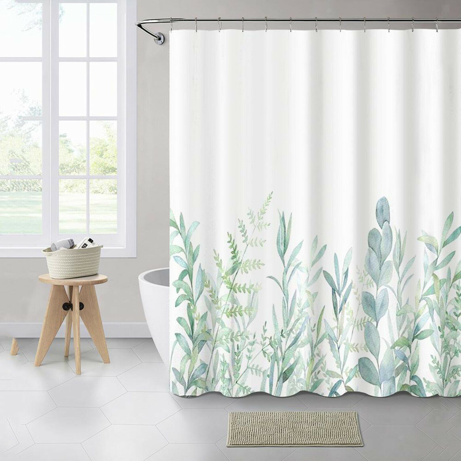 Polyester Fabric Shower Curtain Waterproof With Hooks 180x180cm