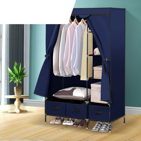 bedroom Portable Clothes Organiser Wardrobe Navy Blue