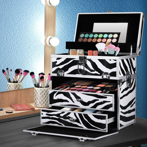 Makeup Storage Organizer Portable Makeup Suitcase 5 in 1 Zebra