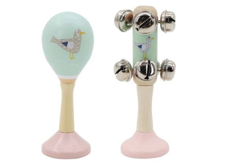 Seagull Wooden Maraca & Bell Stick Set