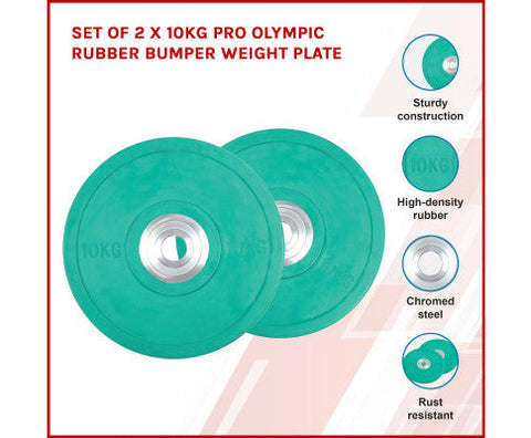 Set Of 2 X 10Kg Pro Olympic Rubber Bumper Weight Plate