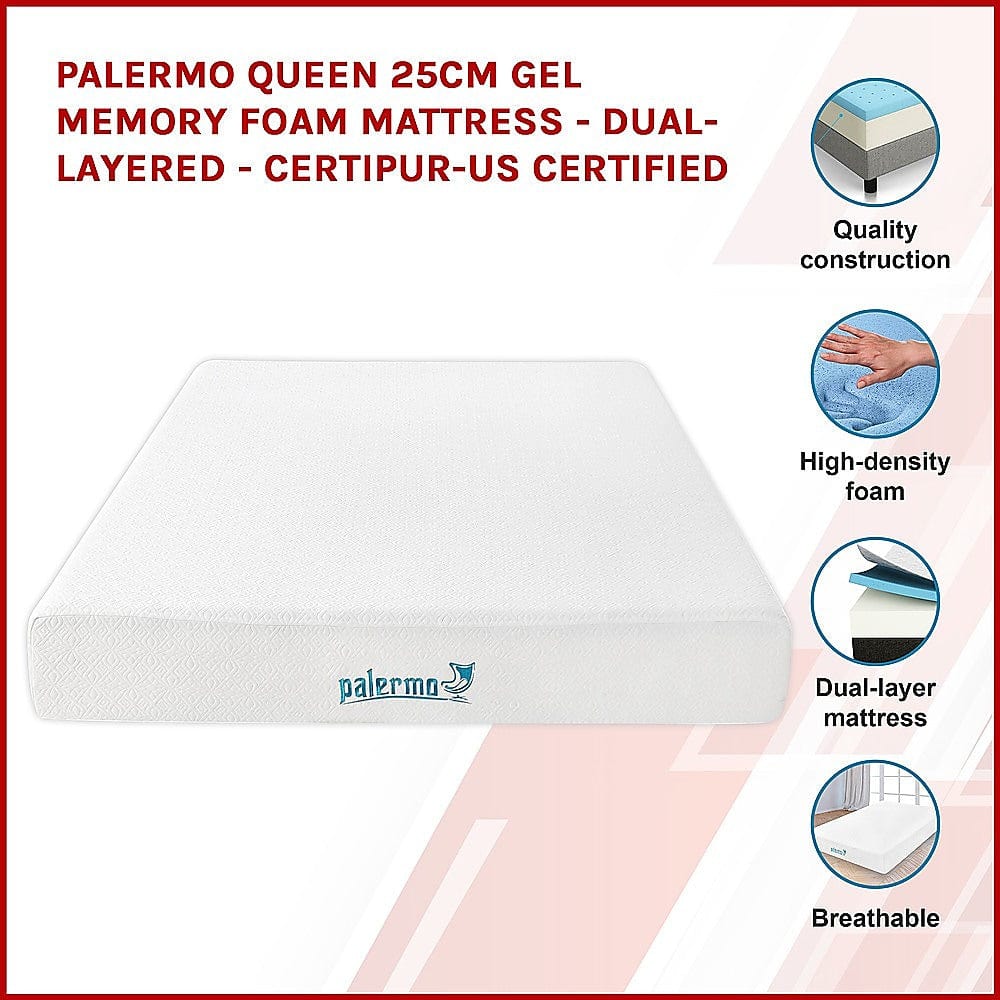 Simple Deals Queen 25cm Memory Foam Mattress - Dual-Layered - CertiPUR-US Certified