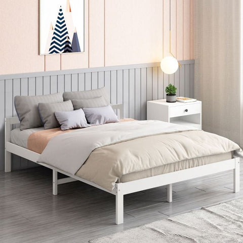 Solid Timber Pine Wood Bed Frame Queen -White