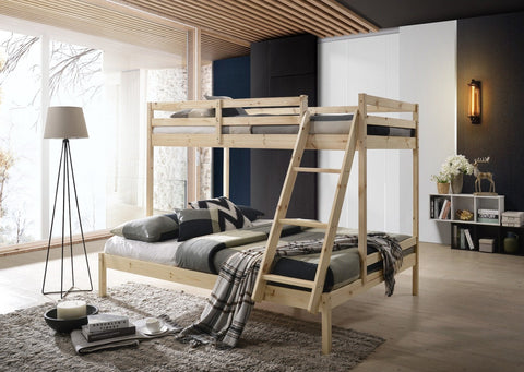 Bedroom Solid Timber Triple Bunk Bed Single over Double Natural